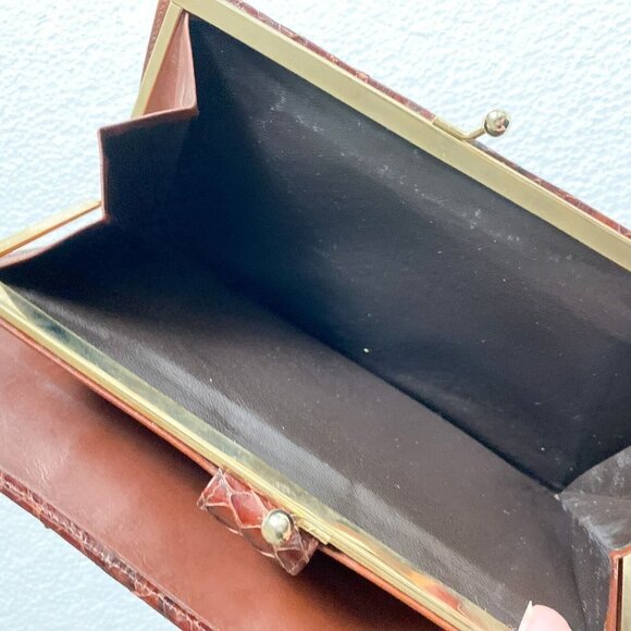 NIB Vintage Lizard Skin Burgundy Brown Long Wallet w Coin Compartment - Picture 7 of 13